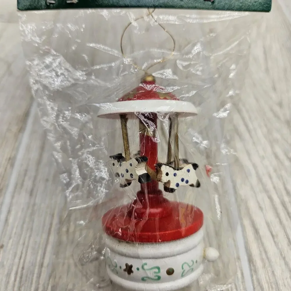 Vintage Holiday Traditions Handpainted Wooden Carousel Christmas‎ Ornament